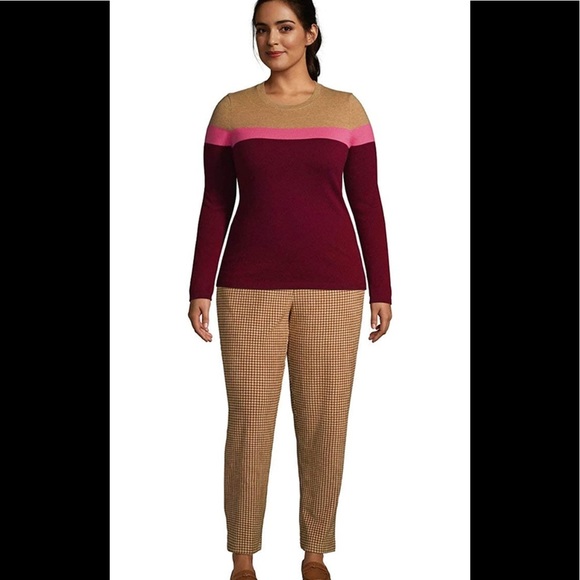 Lands' End Sport Knit High Rise Corduroy Elastic Waist Pants Beige Houndstooth - Picture 4 of 4